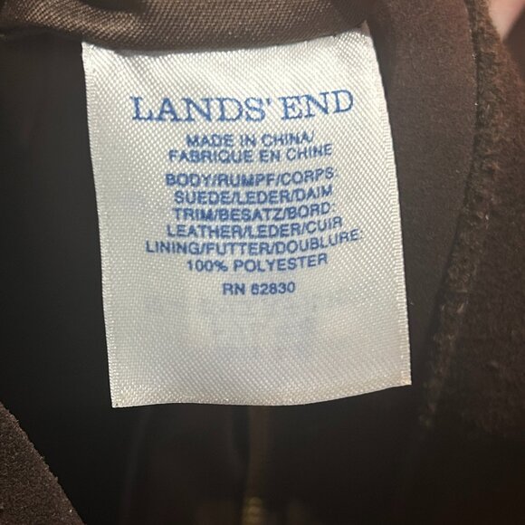 Land’s End Brown Suede Hobo Bag Leather Trim Gold Hardware Boho Slouchy Tote - Picture 7 of 8